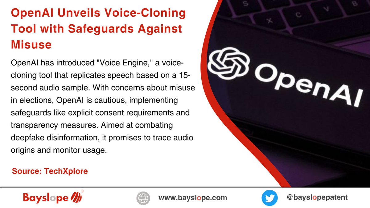 OpenAI launches Voice Engine, a voice-cloning tool with built-in safeguards. 

#OpenAI #VoiceCloning #VoiceEngine #DeepfakeDetection #MisusePrevention #TechInnovation #EthicalAI #Transparency #AudioOrigins #Disinformation #AIResearch #AIethics