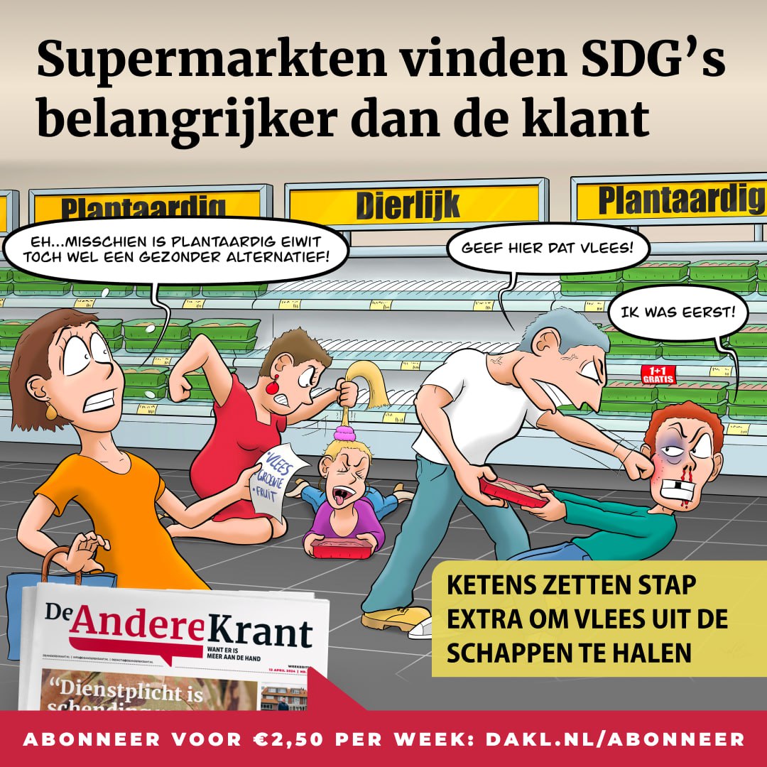 Nederlanders moeten volgens de overheid in 2030 een voedingspatroon hebben van 50 procent plantaardige versus 50 procent dierlijke eiwitten. Demissionair landbouwminister Piet Adema (Christenunie) schreef eind maart aan de Tweede Kamer dat deze doelstelling in het huidige tempo