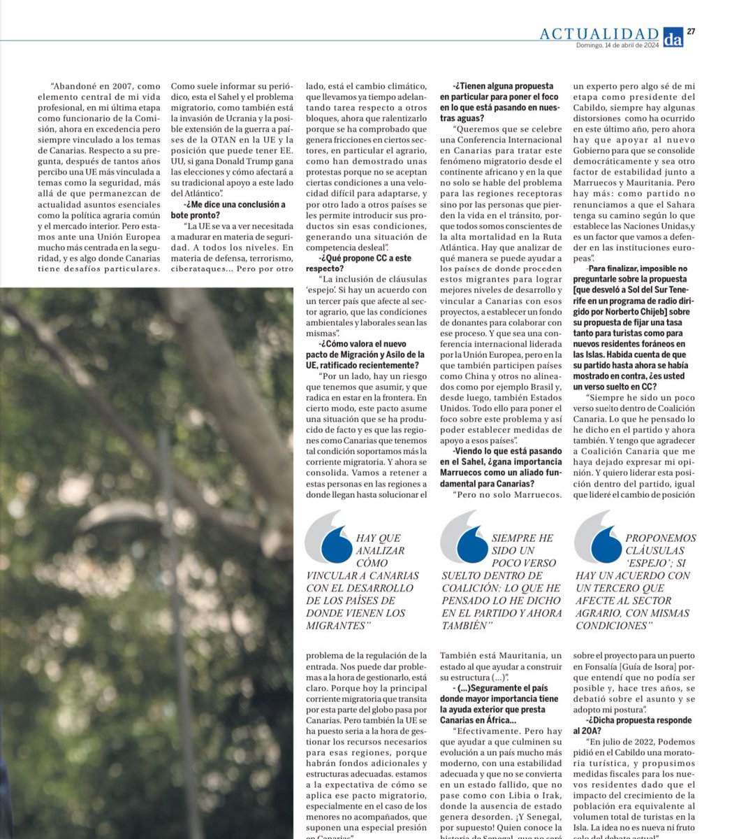 CarlosislaUE's tweet photo. #Canarias tiene varios desafíos por delante y con una presencia fuerte en Europa podemos afrontarlos y darles respuesta. Las elecciones del próximo 9 de junio son una oportunidad que no debemos perder. Lo cuento en esta entrevista de hoy en @diariodeavisos.

#eleccionesEuropeas🇪🇺
@TinerfeFumero 

https://t.co/IuwHagyOzm