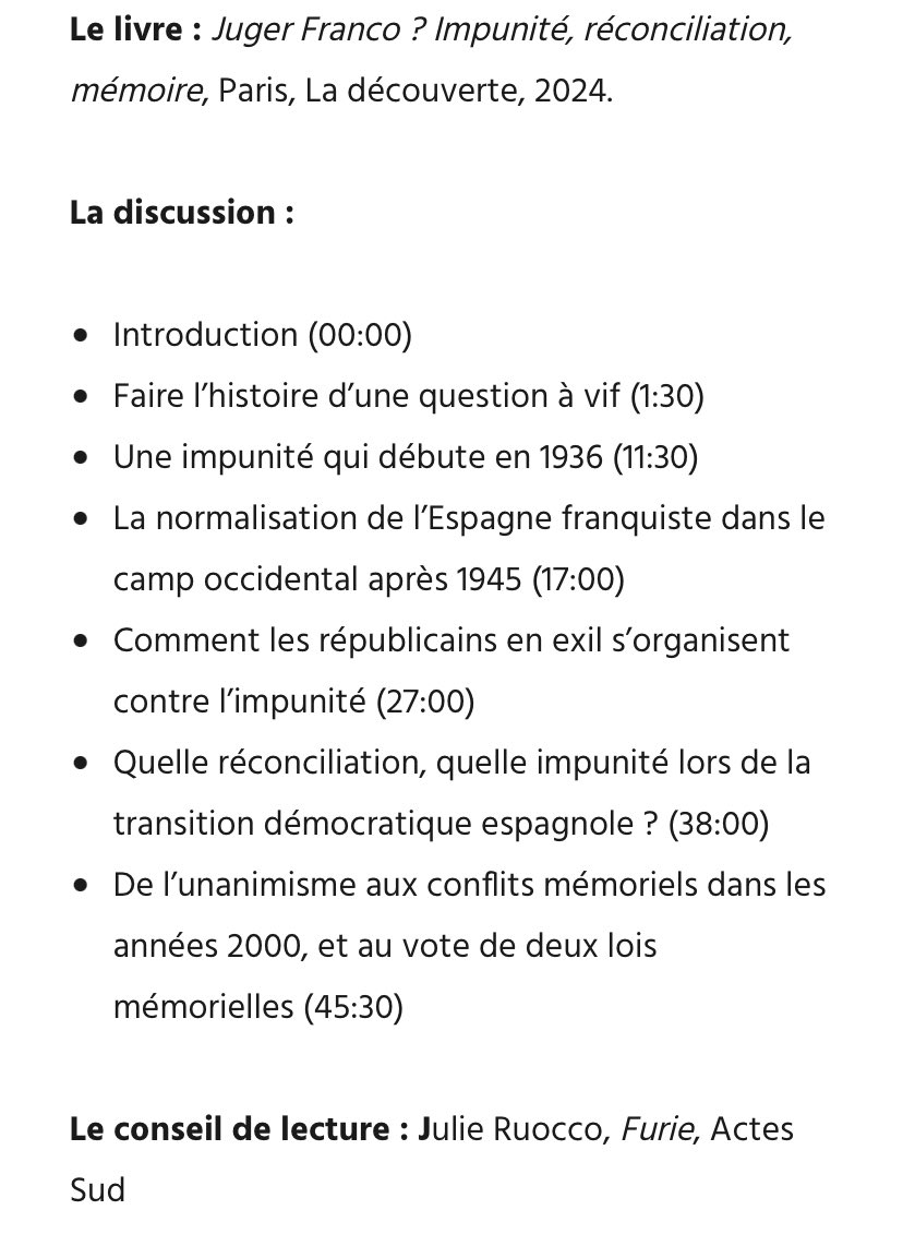 Franco est mort dans son lit à 82 ans sans jamais avoir répondu de ses crimes devant la justice. Aujourd’hui encore, des Espagnols le célèbrent. Les ressorts de cette impunité, et ses critiques, aujourd’hui dans l’épisode 331 du podcast avec Sophie Baby. parolesdhistoire.fr/index.php/2024…