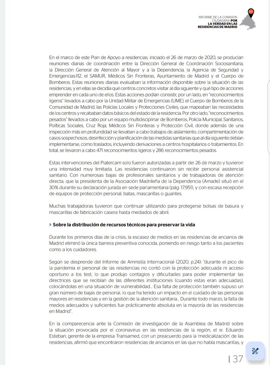 🤬En esta parte del informe te hiela la sangre saber que habiendo medios y apoyo externo por parte de UME, MSF, Bomberos, etc. Lo podéis leer, la Comunidad de Madrid no lo autorizó hasta el 26 /03/2020. #ExigimosInvestigaciónMuertesResidenciasYA