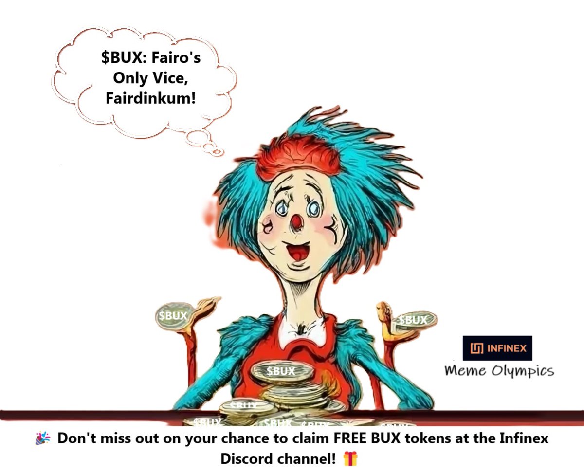 1) Follow &amp; Retweet    

2) Go to infinex discord to claim your BUX tokens for free &amp; win big: discord.gg/8dVDnf9x   

3) Claim your free $BUX tokens to compete  

4) Trade fairdinkum on dexscreener to win big: dexscreener.com/base/0x1accb16…………     

#infinex #memeolympics #BUX