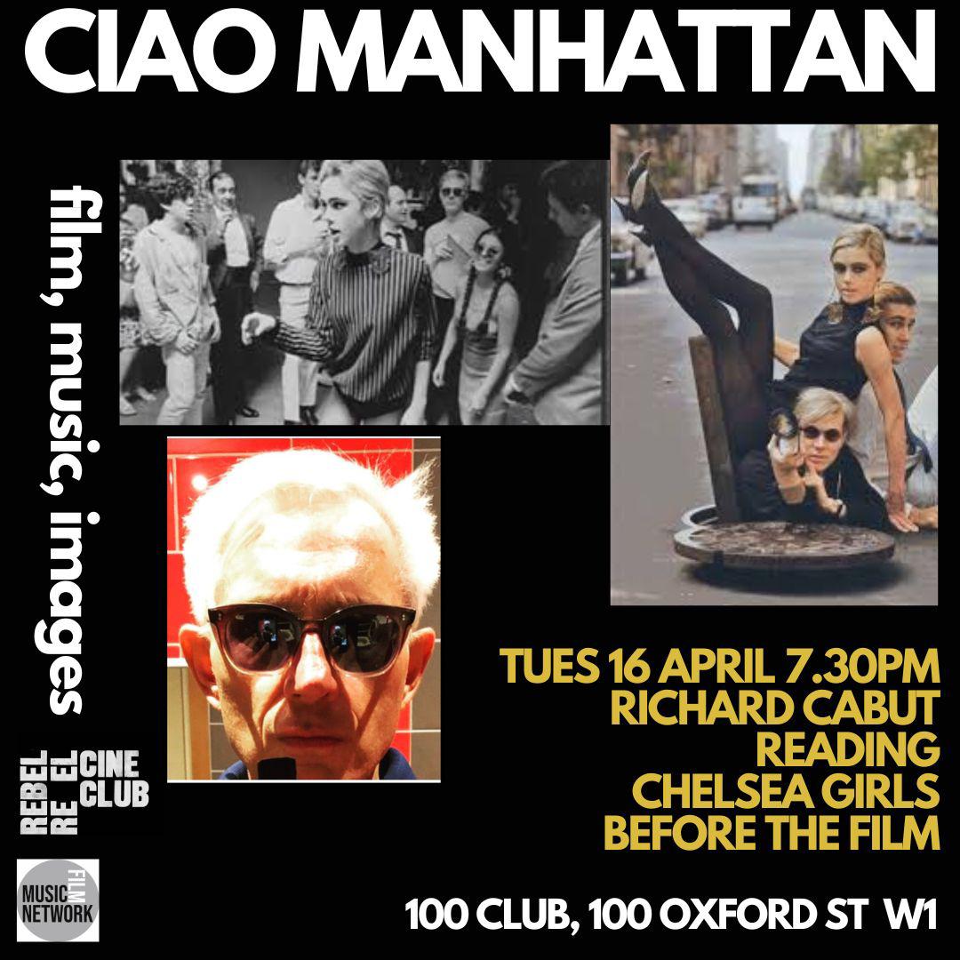 Thrilled to be on stage at the 100 Club next Tuesday before a @rebelreel screening of Ciao Manhattan. I’ll be reading the Chelsea Girls piece from my book Disorderly Magic and Other Disturbances (Far West Press). linktr.ee/richardcabut?u…