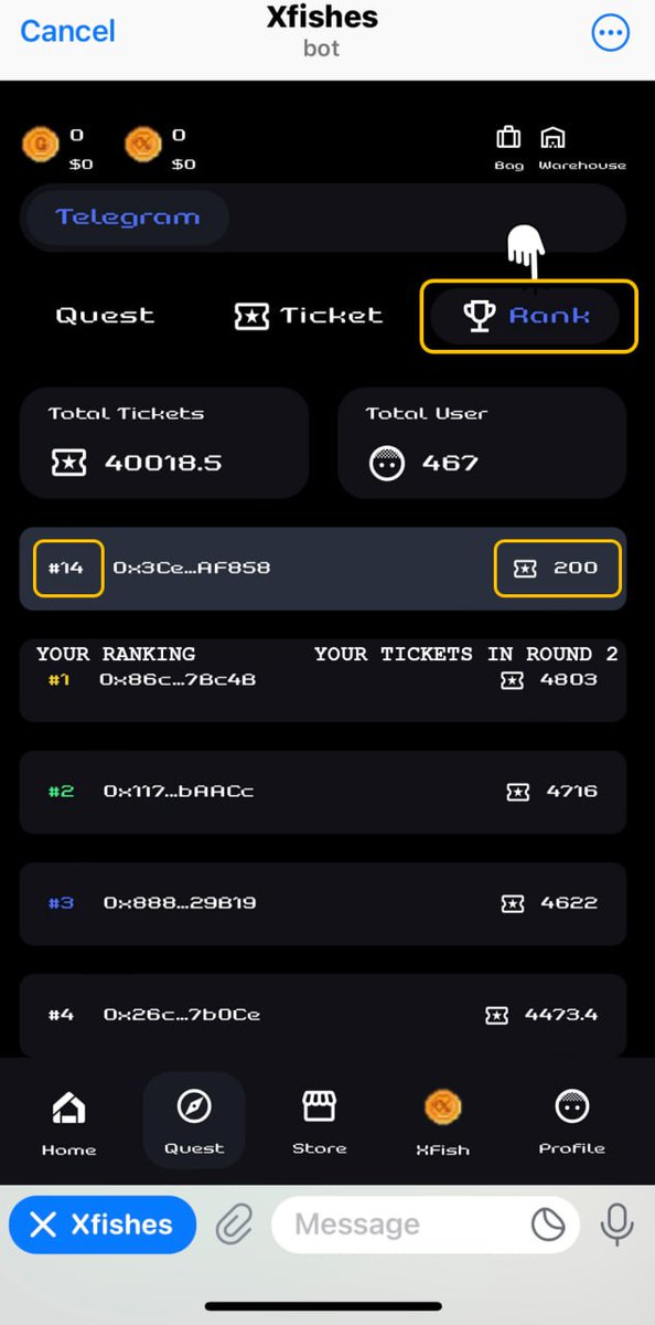 XfishGameFi's tweet photo. TOP 10 TICKET RANKINGS

Check 🏆 Ranking to see where you stand in the Round 2 Telegram Quest!

🎟 The more Tickets you have, the more XFG Token Airdrop you receive!

👉 Don't miss out on this exciting Quest & Airdrop Round 2!

⏰ Quest Finish: 2 pm UTC 14/04/2024
🪂 Airdrop Distribution: 400K XFG tokens

👉 Buy Xfish (Arbitrum)
https://t.co/0Dk1nuM0HY 

👉 Xfish Contract
0x86d80fbb0701dd500767b7bc3af72d002eb5de7

Telegram Quest 
https://t.co/1ctjniVYJ0
Lucky Points 
https://t.co/LGg9ghhG88

#XFish #Quest #GameFi #SocialFi #XGame