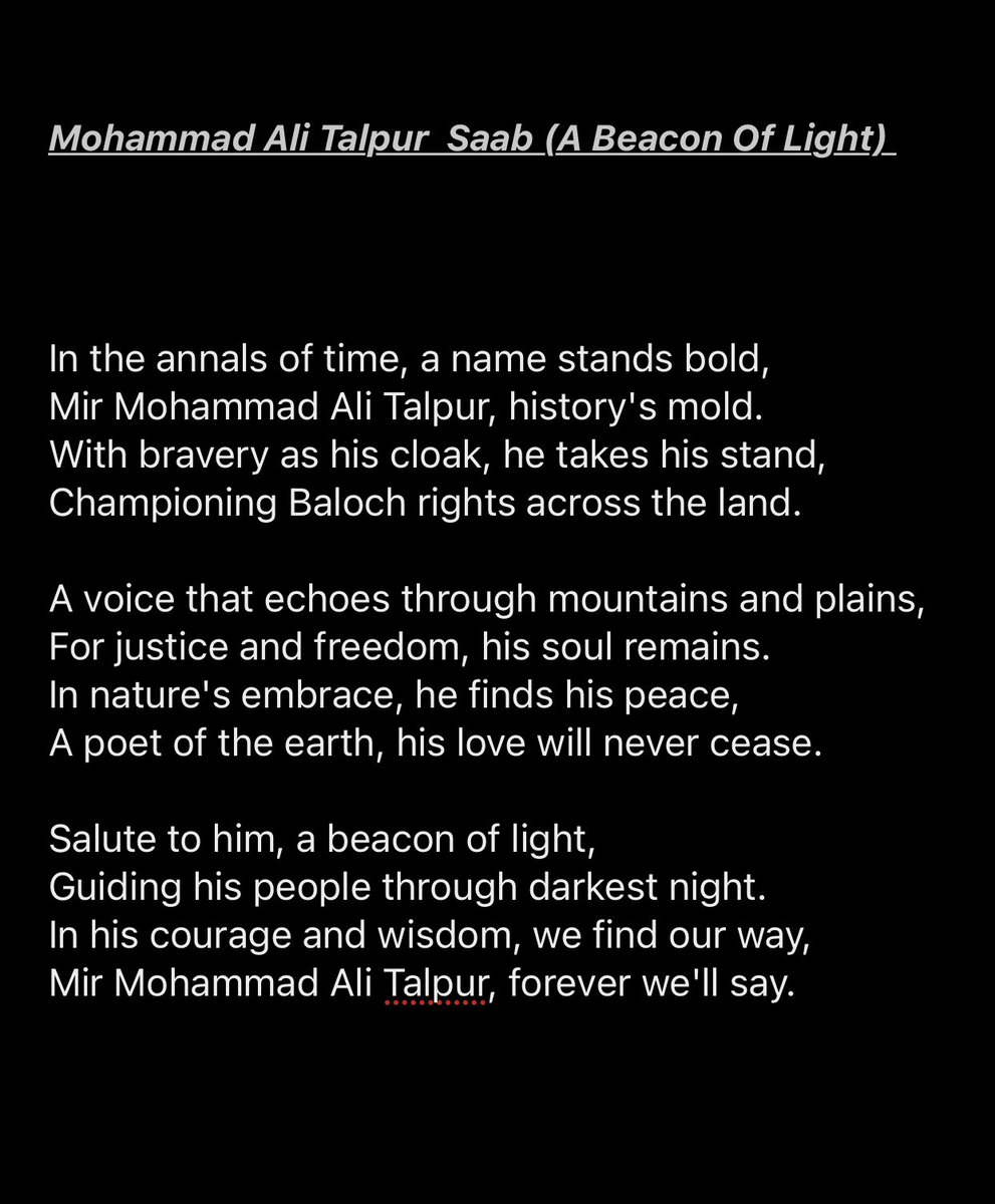 mmatalpur's tweet photo. #MirMohammadAliTalpur 
These kind words by Dear @sahirAlbalushi brought tears to my eyes.
I am a humble Baloch trying to serve Baloch Nation.
I will never be able to return the Love and Respect that Baloch accord to me.
Maybe, the only way is to remain steadfast till last breath https://t.co/Tiu1kNaQdI