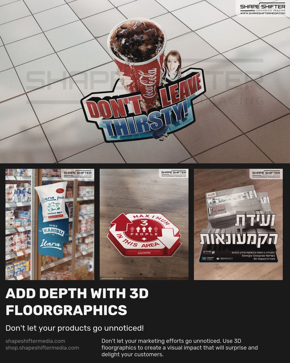 ssm.li Don't let your marketing efforts go unnoticed. Use 3D floorgraphics to create a visual impact that will surprise and delight your customers. #floordecalprinting #floorstickers #salestips #instoretraffic #floorwraps #pointofsale #holidaysale #floordesign