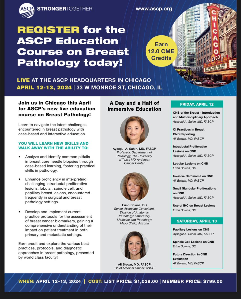 Thank you <a href="/AliBrownMD/">Alexandra (Ali) Brown, MD, FASCP</a> @Aysegul33508077 and Dr. Erinn Downs for amazing breast CNB course! Thanks <a href="/ASCP_Chicago/">ASCP</a> for sponsoring and supporting residents!