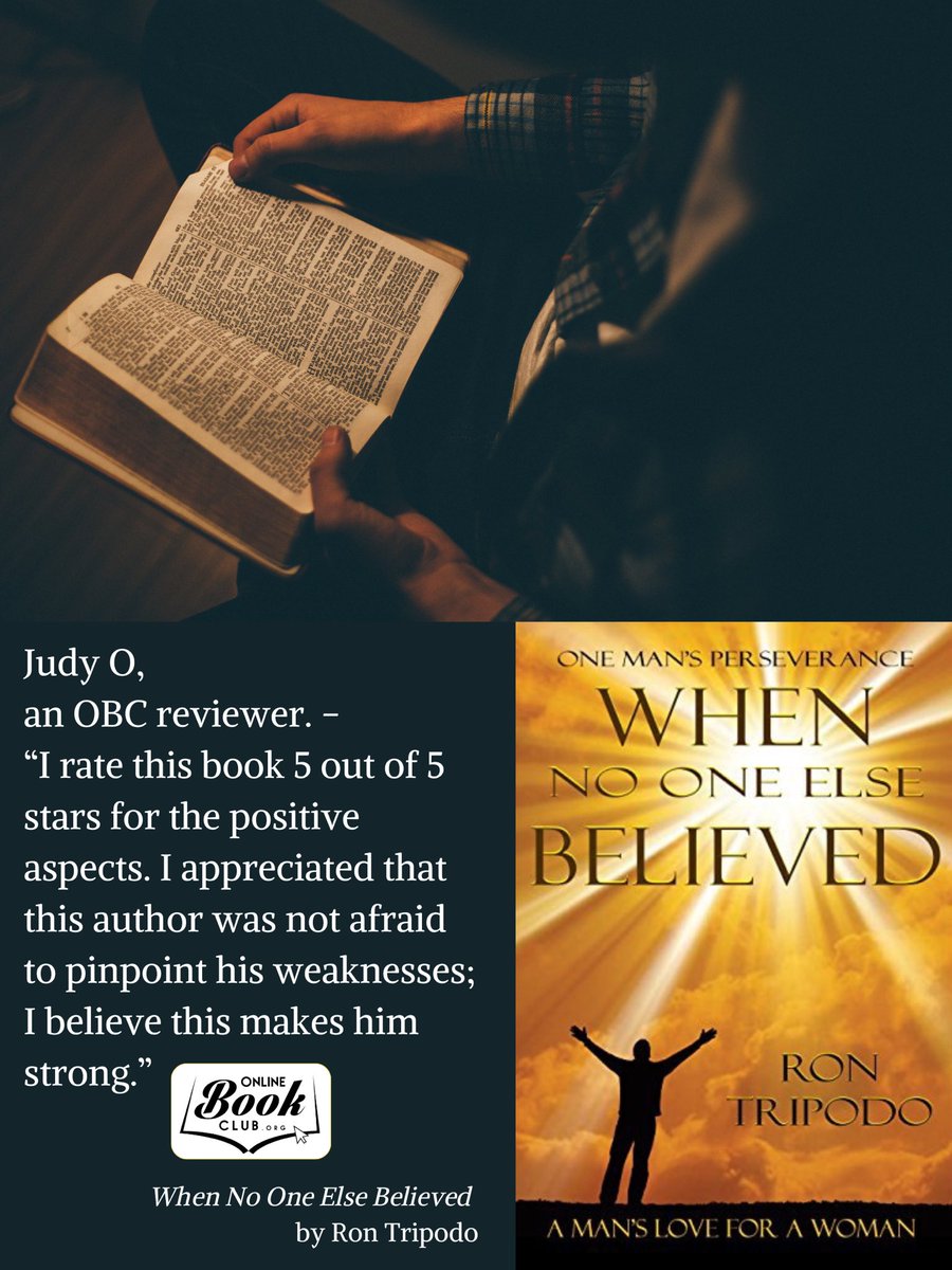 When No One Else Believed by Ron Tripodo Follow the author: @RonTripodo 15+ 5 out of 5 star ratings and reviews on OBC! ⭐️⭐️⭐️⭐️⭐️ Read more about the experience on: forums.onlinebookclub.org/shelves/book.p… #OnlineBookClub #Christian #Romance #UnconditionalLove #Faith #Love #SelfPublished