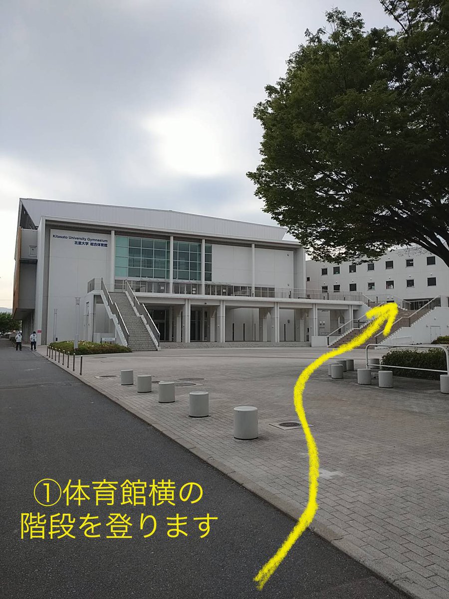 ski_kitasato's tweet photo. 部室の行き方は、以下画像を参考に！！

部室棟の中にもトイレがあるので、そこで動きやすい服装に着替えることも出来ますよ👌
体験場所は体育館2階になりますので、18時以降に来た方は体育館2階に来てください！トランポリンの準備をして待ってます☺️
 #春から北里 https://t.co/TqGrZWD7wE