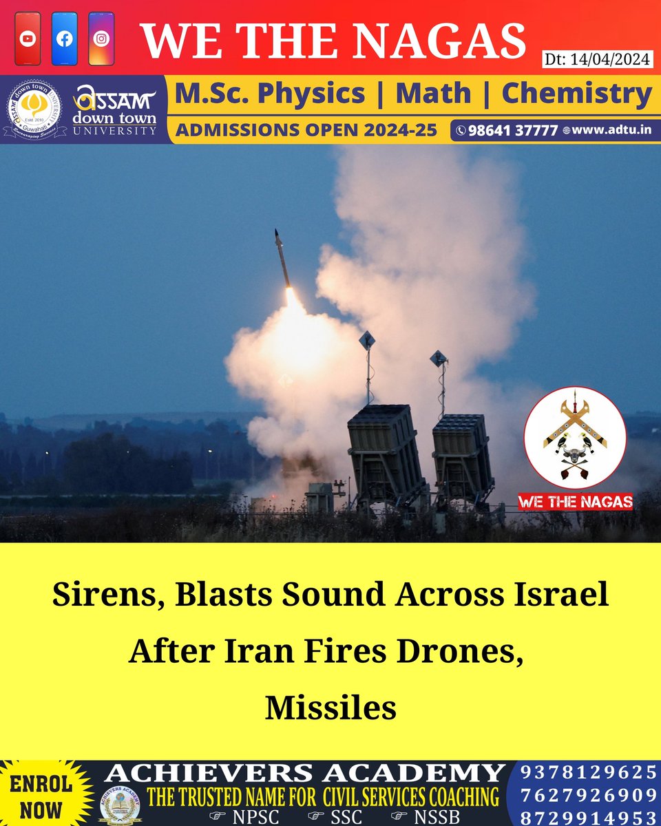 Sirens, Blasts Sound Across Israel After Iran Fires Drones, Missiles. . Read more at: instagram.com/p/C5ueFAzPFeO/…