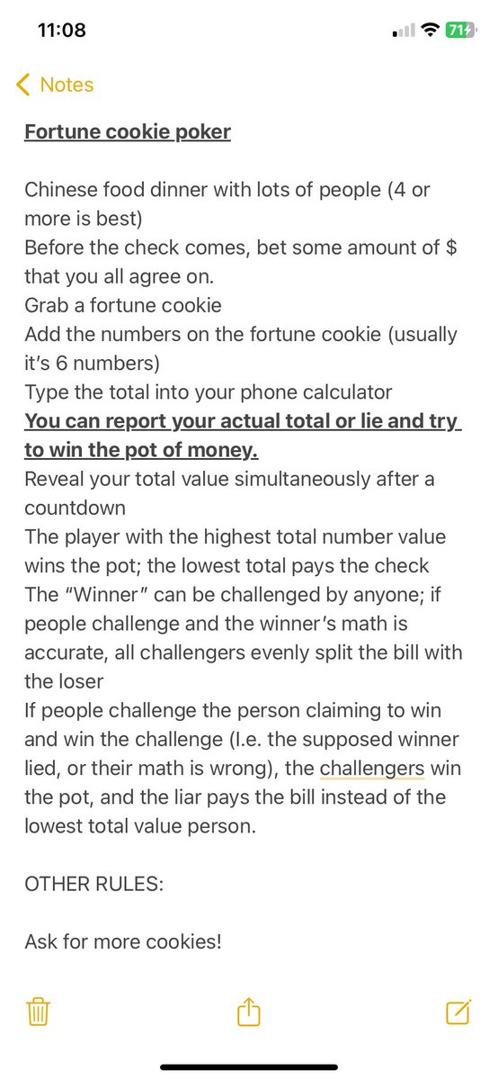DadHorrors's tweet photo. If you eat Chinese food and you like to gamble - or either one - you should be playing Fortune Cookie Poker. 

Rules below: https://t.co/Jii01fsLSY