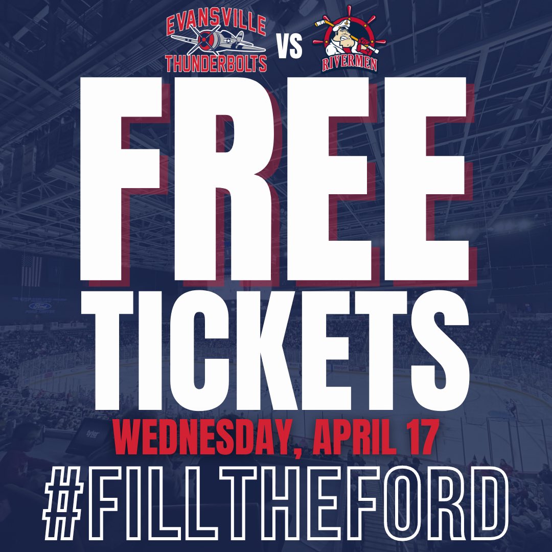 evvthunderbolts's tweet photo. YOU ASKED, WE DELIVERED!!π₯³
ALL tickets to our Wednesday, April 17 game against the Peoria Rivermen are FREE to the public!
Letβs pack OUR HOUSE for Game 1 of the 2nd round!
#FillTheFord | #WhoseHouse https://t.co/m1fnOqoX7z
