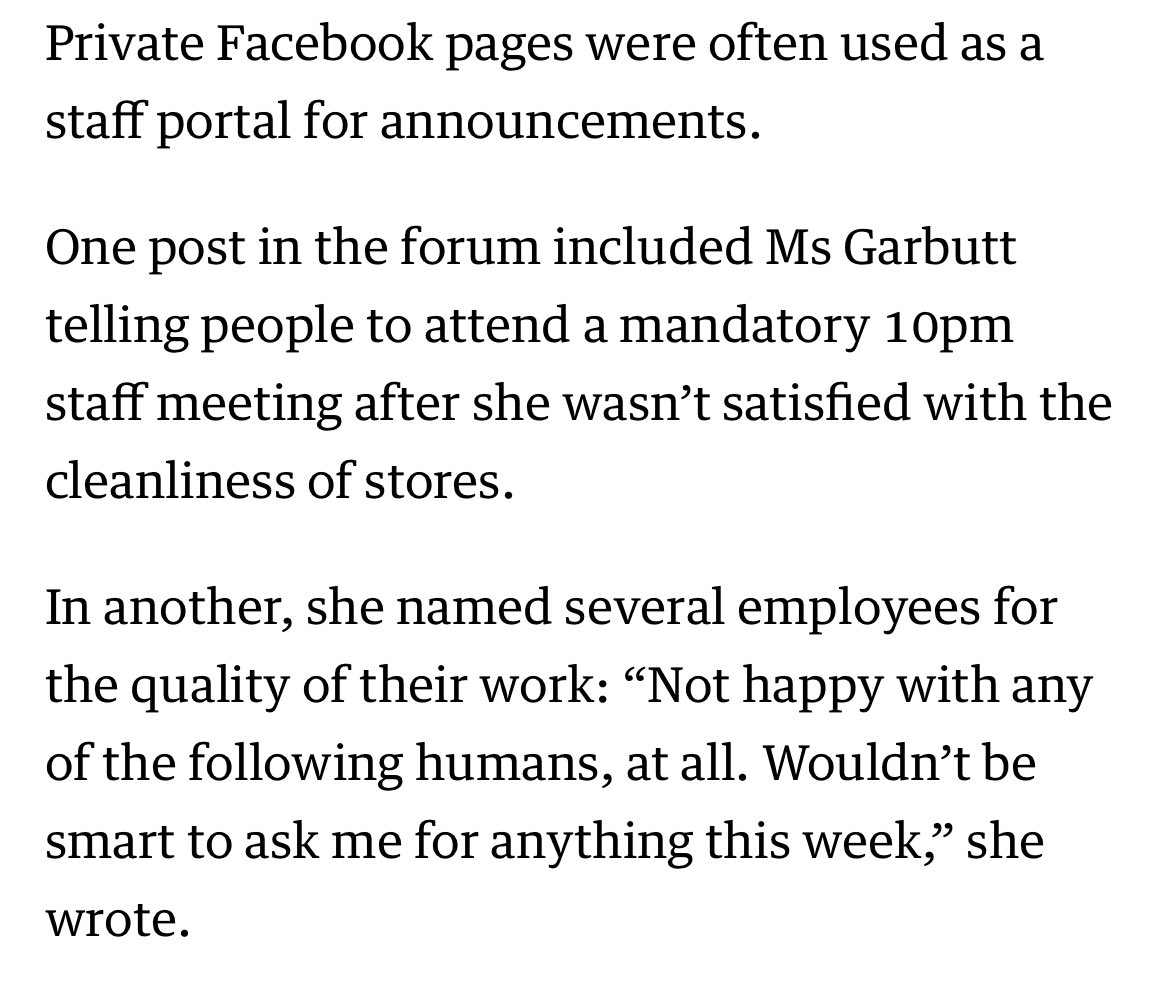 OwenWhittle's tweet photo. Between calling young workers pet names and declining a young worker a weekend off - it’s hard to pick the biggest red flag in here. But posting negative feedback of individual workers in a social media group really takes the cake. https://t.co/8D6kPuffRz