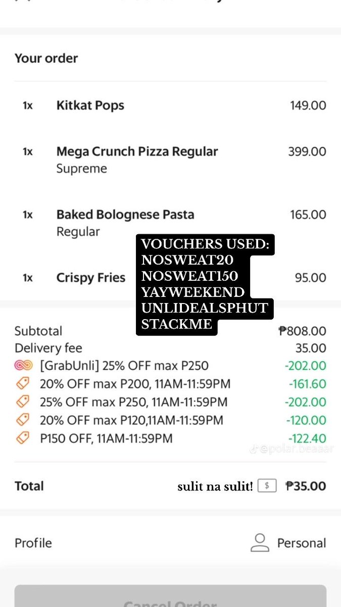 Andaming stackable vouchers now for Pizza Hut sa GrabFood mga ante. Kulang na lang si Pizza Hut na may utang sa iyo sa Php35 na babayaran mo.