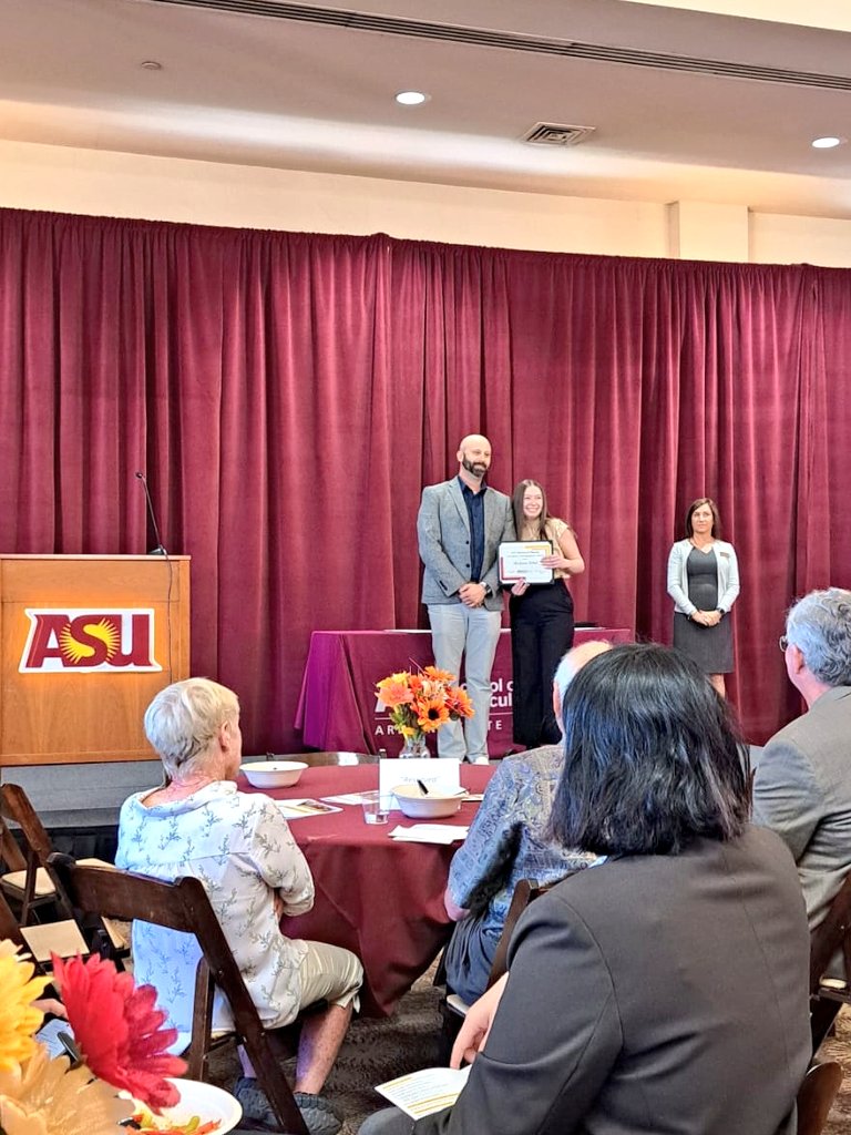 What an exciting week for our group. Carter defended his Masters thesis, and undergraduate students Madi, Haley, Cameron and Will won @ASU_SMS awards. #proudPI