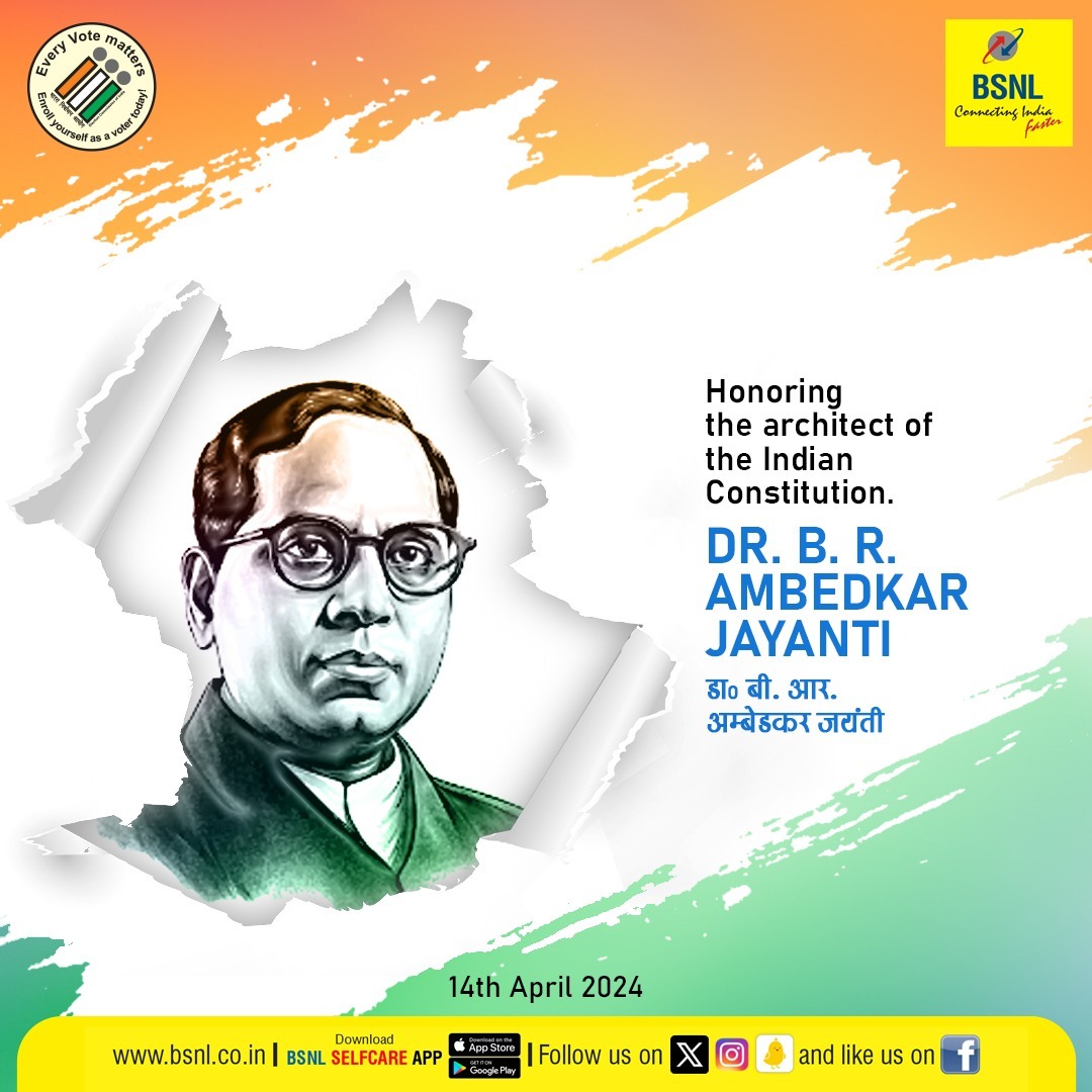 A symbol of courage, resilience, and empowerment. Happy Ambedkar Jayanti! #AmbedkarJayanti #DrBabasahebAmbedkar #BSNL