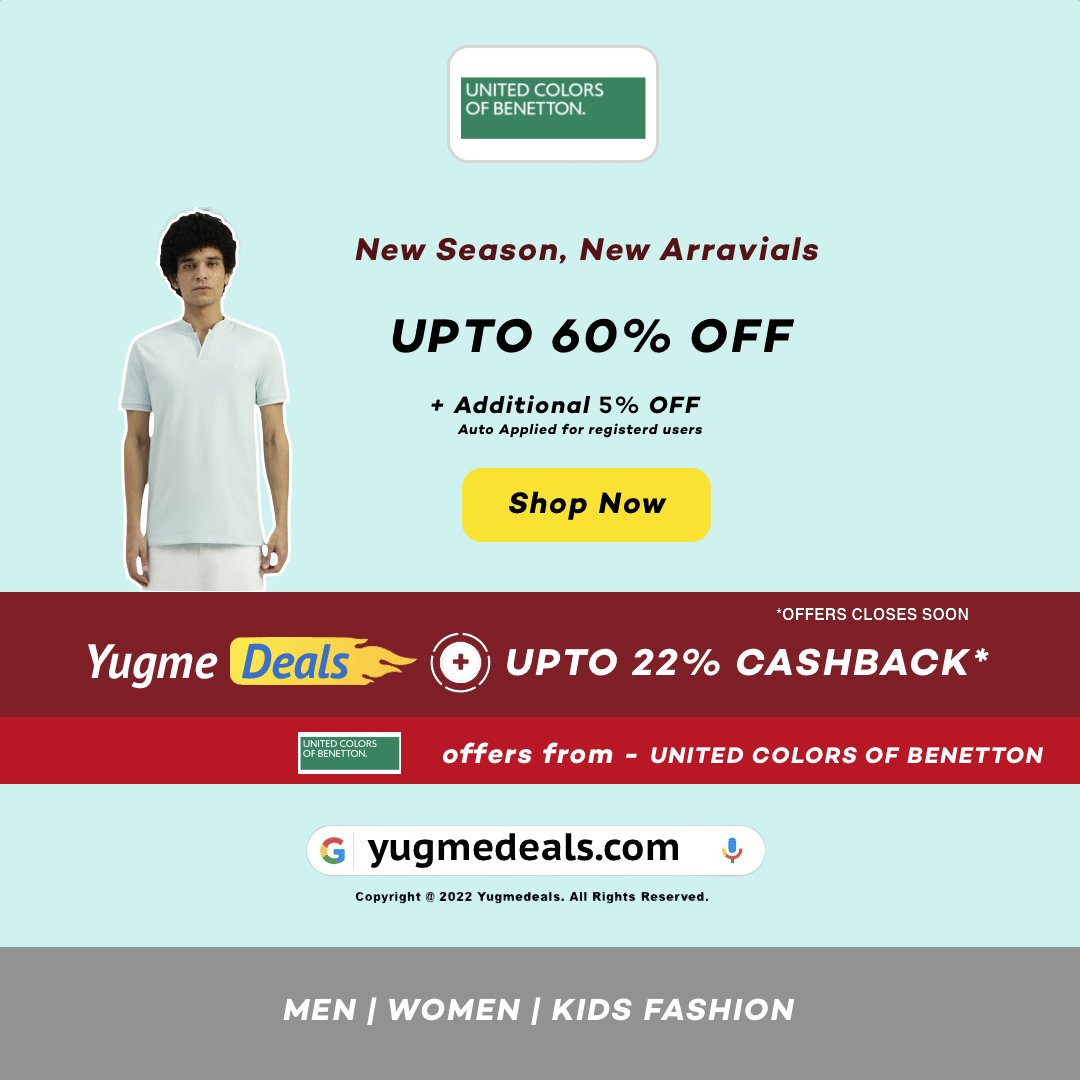 yugmedeals's tweet image. 😍Upto 60% OFF on Fashion Sale + Additional 5% OFF auto applied for registered users + Extra Earn Upto 22% Yugmedeals Cashback

🤑Cashback Link: yugmedeals.com/stores/unitedc…

#yugmedeals #BeFamily #BenettonIndia #BeBenetton #springsummer24 #springsummercollection #summer #sunmerstyle