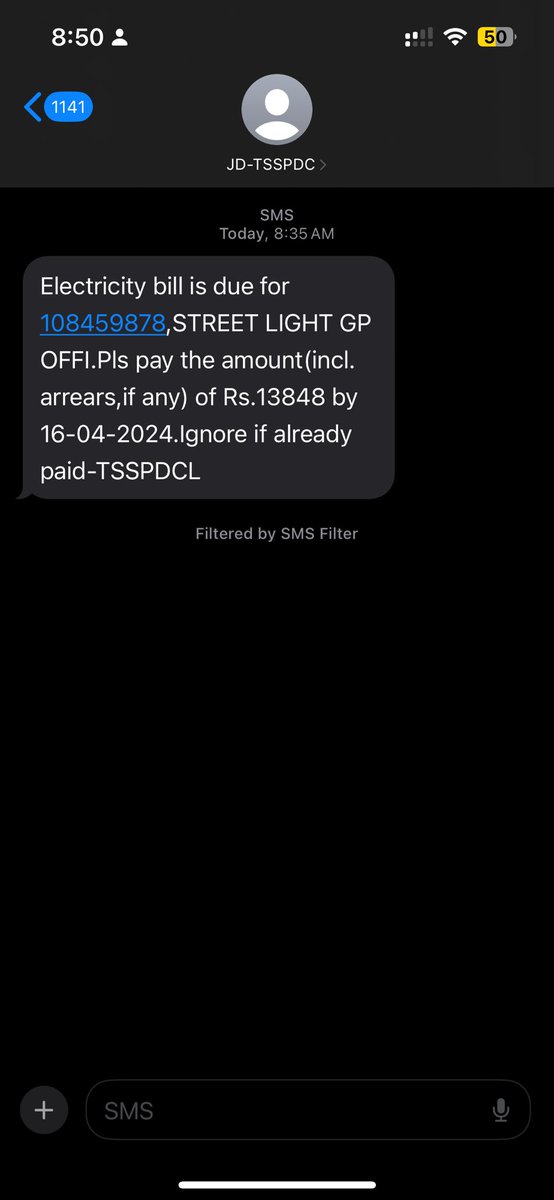 nimeshkatariya's tweet photo. @TsspdclCorporat i got a SMS  for due bill, although i’m not having meter with my name. I am living in surat from last 28 years ! 
Attaching the SS. https://t.co/vlLQ9Jd3H2
