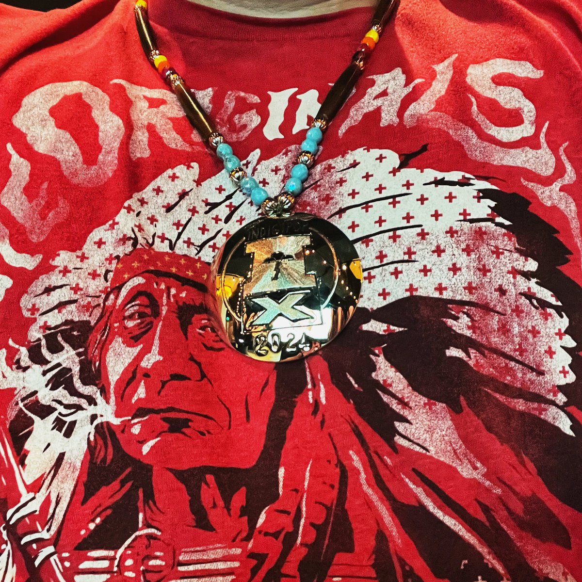 shanehawkk's tweet photo. Just received a 2024 I-POP Award for Emerging Creative! So grateful for the community that voted and gifted me this amazing award. The medallion is silver and made by silversmith Charley Johnson (Mvskoke/Chickasaw). Thank you, @leefrancisIV and everyone involved in #IndigiPopX https://t.co/itdaxSdjF3