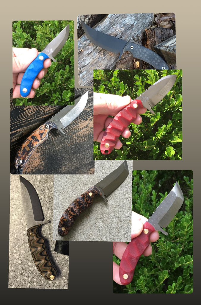 Weapon_eyezd's tweet photo. 3 different sizes, only ran 10 of each #customknife #customblade #handmade #knife #blade #sheath #forgedknife #forged #steel #karambit #kiridashi #edc #tanto #sword #droppoint #spike #tomahawk #g10 #micarta #knives https://t.co/ivQZk0iTMS