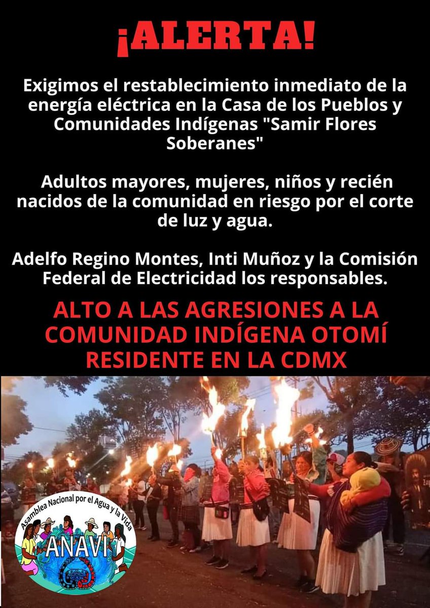 COMUNICADO DE LA ANAVI: EXIGIMOS EL RESTABLECIMIENTO INMEDIATO DE LA ENERGÍA ELÉCTRICA EN LA CASA DE LOS PUEBLOS "SAMIR FLORES SOBERANES"
wp.me/p8qHTQ-2Fo