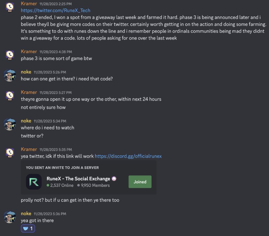kramerscorner69's tweet photo. Runex: November 28th
ROI (1m+ USD group profits)

Our community was informed and able to get our hands on Runex codes early enabling Kramers Corner to farm and escrow for nearly 5 months, ultimately resulting in large allocations of their upcoming runes token airdrop. https://t.co/iWnTSBwGg2
