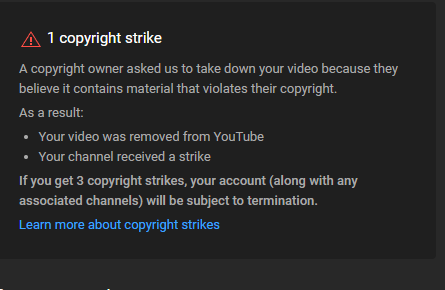 sSleazy88's tweet photo. @TeamYouTube There has been a mistake. I received a copyright strike for using free to use music. Can someone please review this. @YouTube @YouTubeCreators https://t.co/TicsxE9FMl