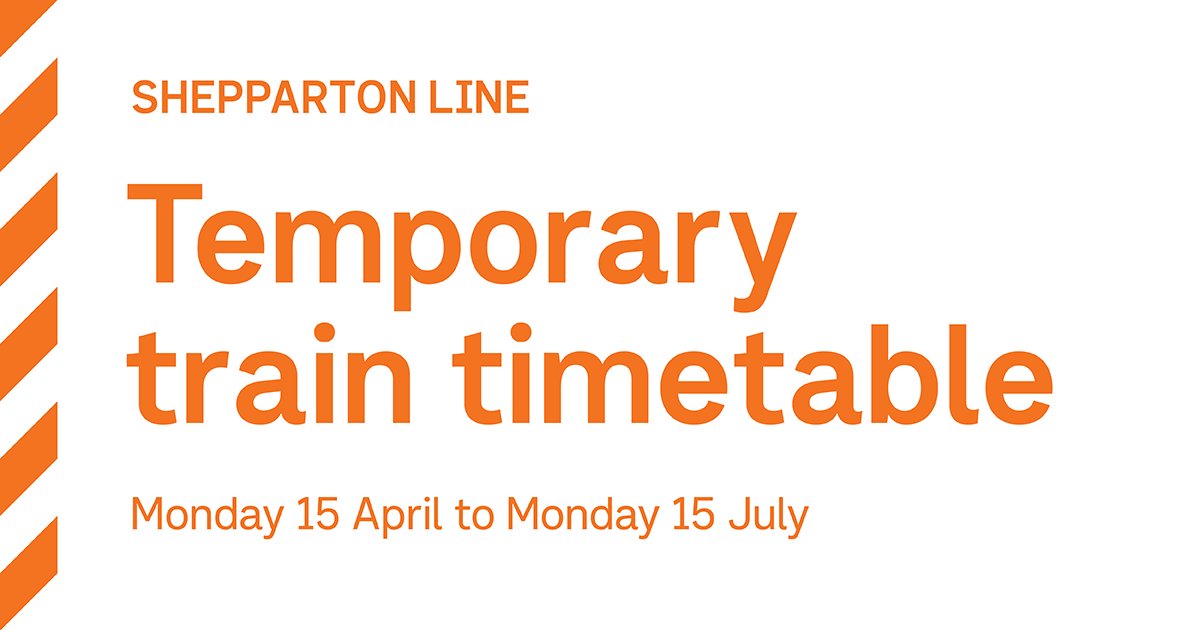 Following track works, Shepparton Line trains will run at slower than normal speeds along parts of the line to allow tracks to bed down from Monday 15 April to Monday 15 July. Please plan ahead and check the temporary train timetable before you travel: go.vline.com.au/49h0Lex