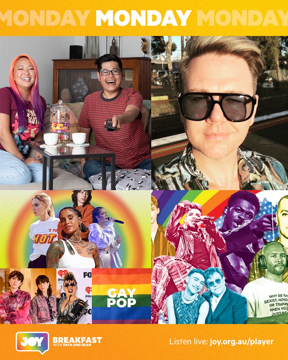 Join us Monday morn as we talk representation on tv & more with Tim & Leanne from @GoggleboxAU, get their weekly gossip fix from #gossipgay Joel & create our own Gay Pop Playlist cos JoJo Siwa aint got nothing on @JOY949.

What's your pick?

7-9am
#JOYBreakfast 
#JOY30