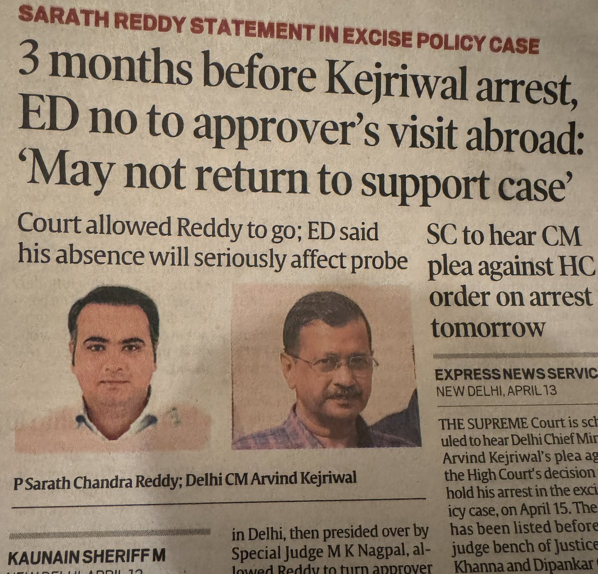 The underlying impact of this bold front pager in today’s Express is that ED did not trust its Kingpin turned Key Approver to “support” its case against Kejriwal if he managed to get away from India!

Even a 1st yr law student can join the dots.  Can our Constitutional Courts?