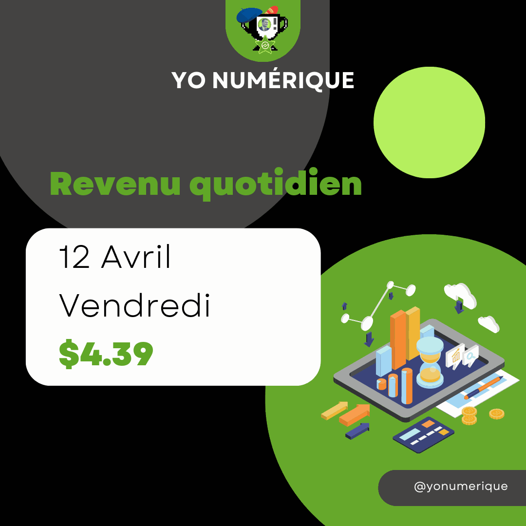 yonumerique's tweet photo. Les revenus de notre site Web Vendredi: $4.39: #Analytiquedesmégadonnées #Lemarketingnumérique #expérienceutilisateur https://t.co/7DsZPMN8mU https://t.co/13tRHn3yiM