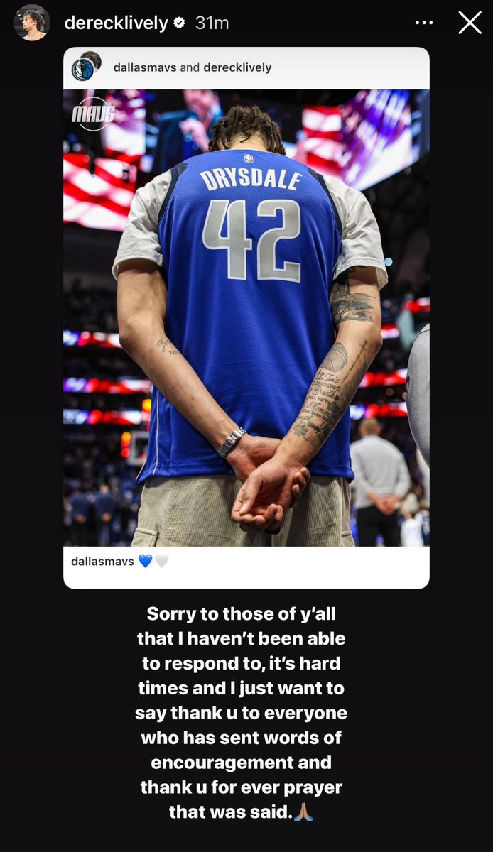 Message from Dereck Lively’s Instagram story