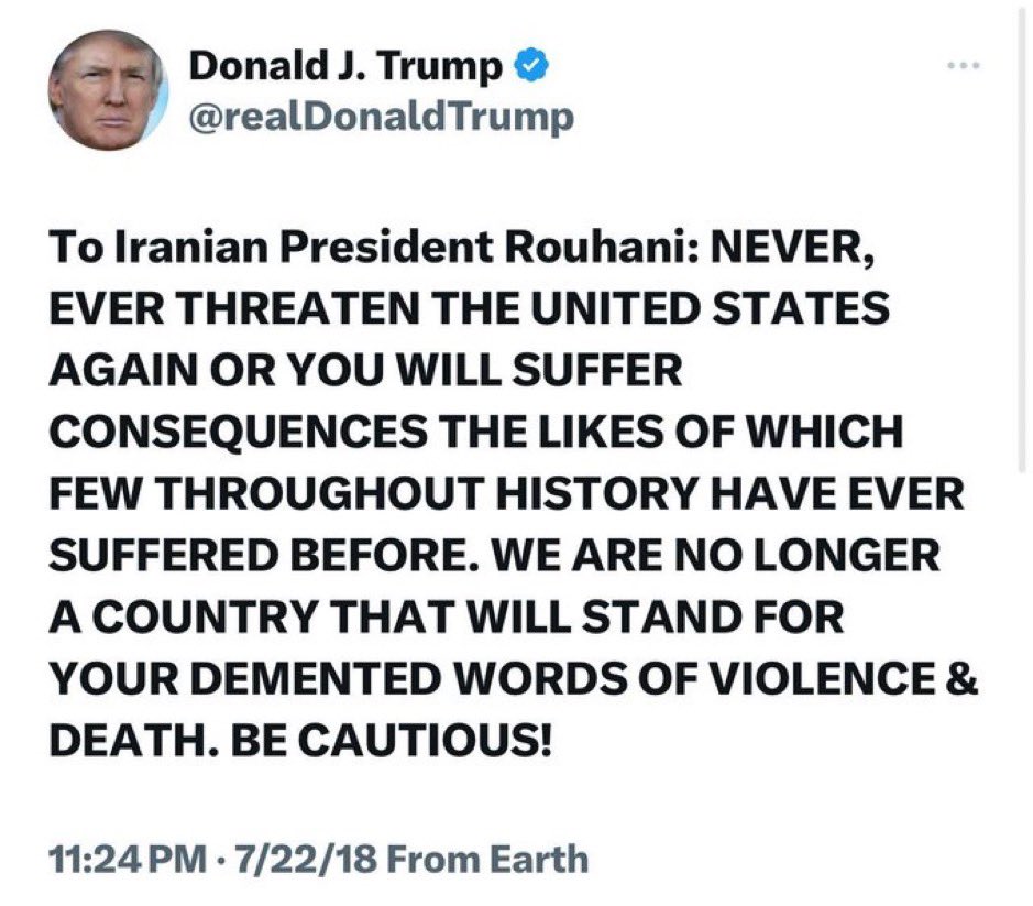 While Feckless Joe Biden just says to Iran “Don’t” and Iran Does… @realDonaldTrump said this in 2018 and Iran didn’t.