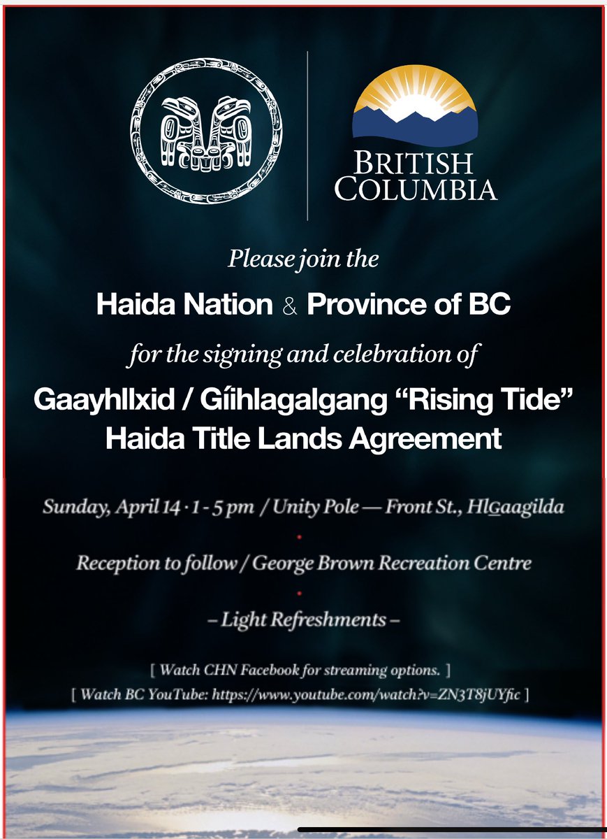 Tomorrow I have the honour of joining friends of many years on Haida Gwaii to be a part of history. For the first time in Canada a Title Land Agreement achieved through coming together, negotiating and not through conflict and courts. #bcpoli #haidagwaii