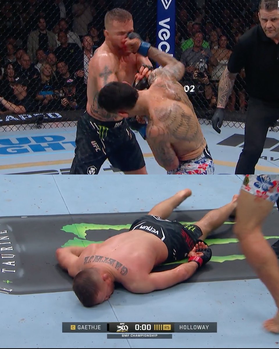 MMAFighting's tweet photo. MAX MELTS JUSTIN AT THE BUZZER 🤯 #UFC300 https://t.co/eL8GNwjrE6