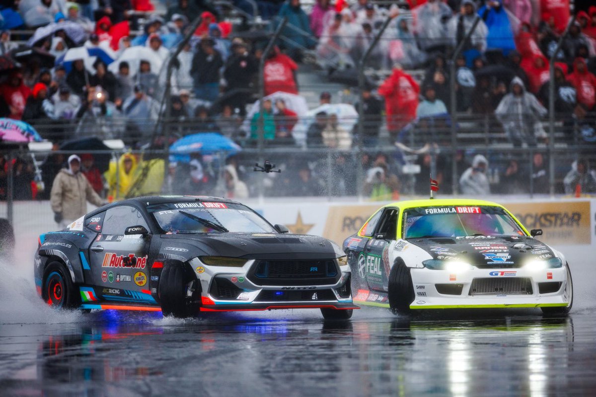 📣Paging @JamesDeane130 to the top podium at @FormulaDrift Long Beach! After a treacherous weekend of fire and water, Deane and the RTR Vehicles team persevered to win round 1 of FD!🥇🏆 #FordMustang