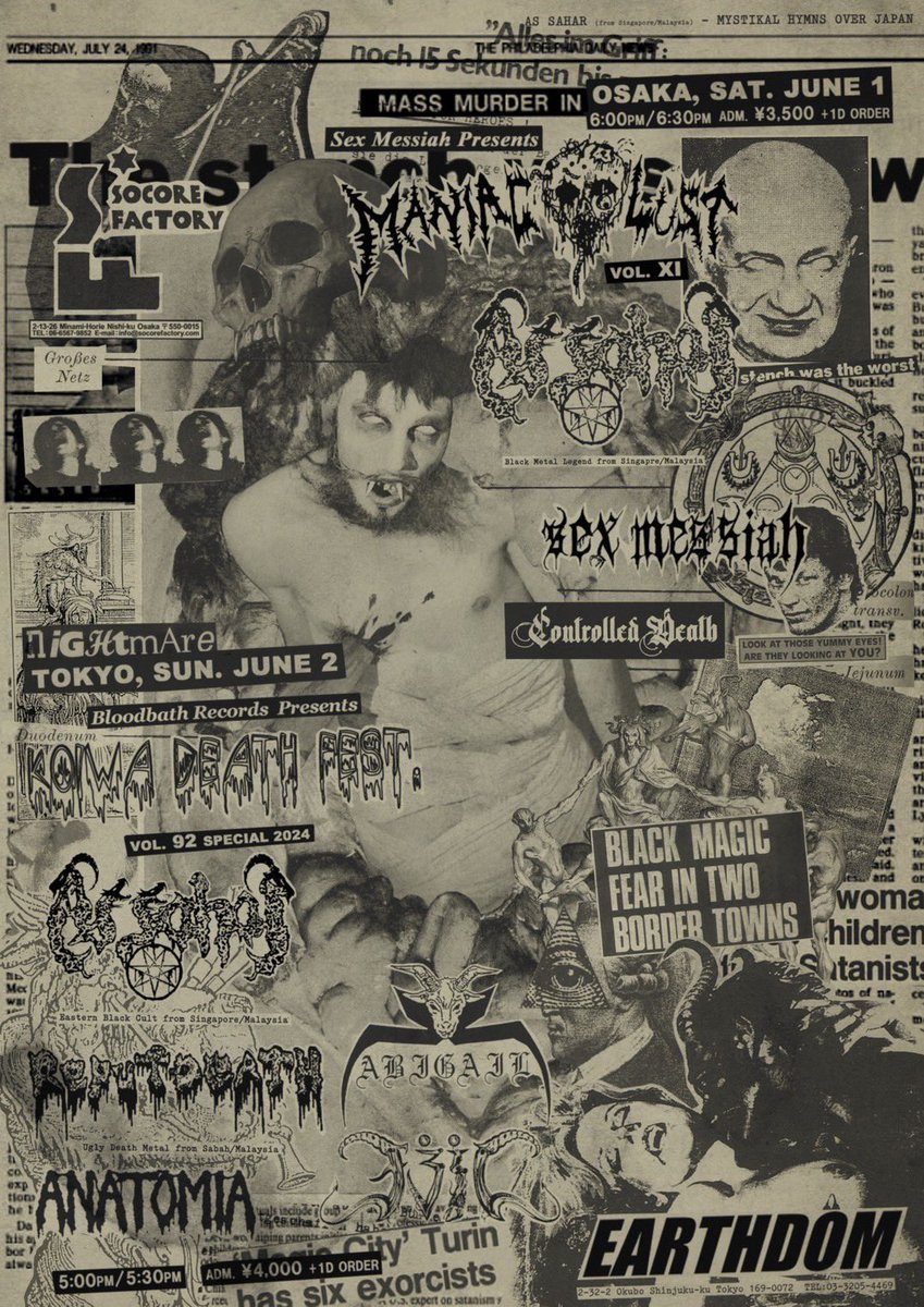 sexmessiah's tweet photo. 6/1(土)Socore Factoryで行われるAs Sahar来日公演大阪編は、Masonnaによるブラック・エレクトロニクス・プロジェクトControlled Deathが出演します！そして、我々SEX MESSIAHも！ https://t.co/PCEYjZlWhY