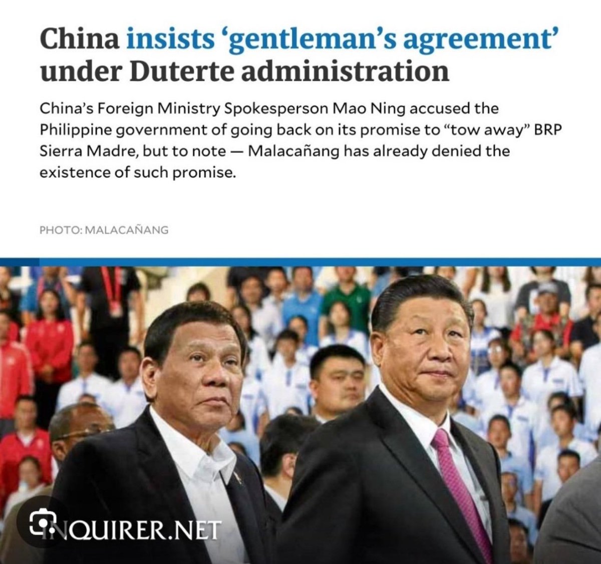 BorrJimmy's tweet photo. Inuulit-ulit na nga ng reporter si Digongyo sa presscon pero deny pa rin ang tuta, ayan, China na nagsalita na may GENTLEMEN'S AGREEMENT. Ayan nilaglag na poon ninyo MAGPAPAKATANGA PA RIN BA KAYO! GISING MGA KABABAYAN! 
#DutertePalpak #SaraResign #DuterteResign #DuterteIkulong https://t.co/sfBhL9ifKU