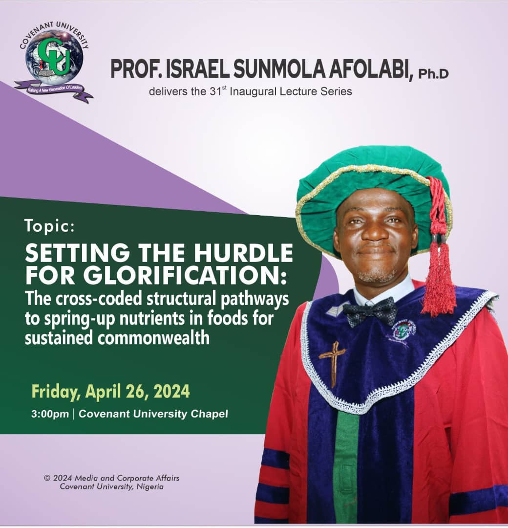 AfolabiSun's tweet photo. My Inaugural lecture scheduled for 26th April 2024. Keep a date with me. https://t.co/s1lvkC30VL
