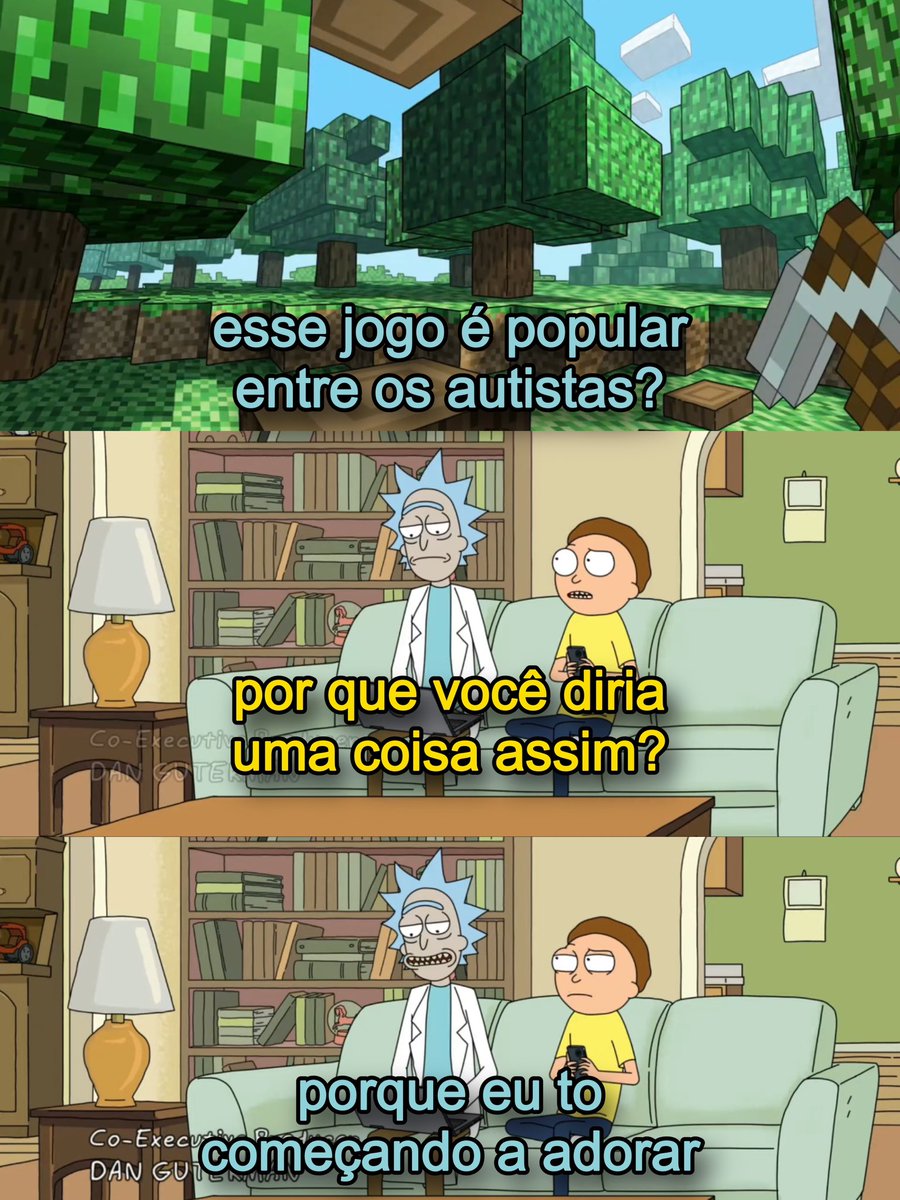 comunidademc's tweet photo. 🚨 CURIOSIDADE: 
No episódio 10 da 3ª temporada de Rick and Morty, eles jogam Minecraft. https://t.co/g9jNz4Vi53