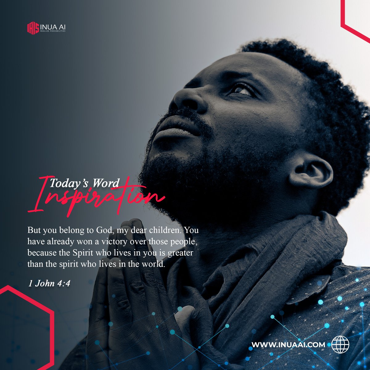 INUA_AI's tweet photo. "He who is in you is greater than he who is in the world." (1 John 4:4) 🙌

As children of God, we have the power of the Almighty dwelling within us – enabling us to overcome every challenge and be true worshipers.

#TrueWorship #OvercomerInChrist #1John4 #GreaterIsHe #BoldWorship #RealizePossibilities #INUAAI
