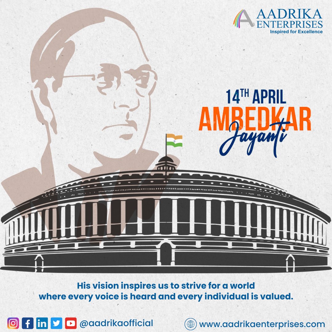 aadrikaofficial's tweet photo. Let's commemorate the architect of the Indian Constitution and his tireless efforts towards social reform.

#brambedkar #AmbedkarJayanti #bhimraoambedkar #भीमराव_अम्बेडकर #AadrikaEnterprises https://t.co/WVp5IJsUl9