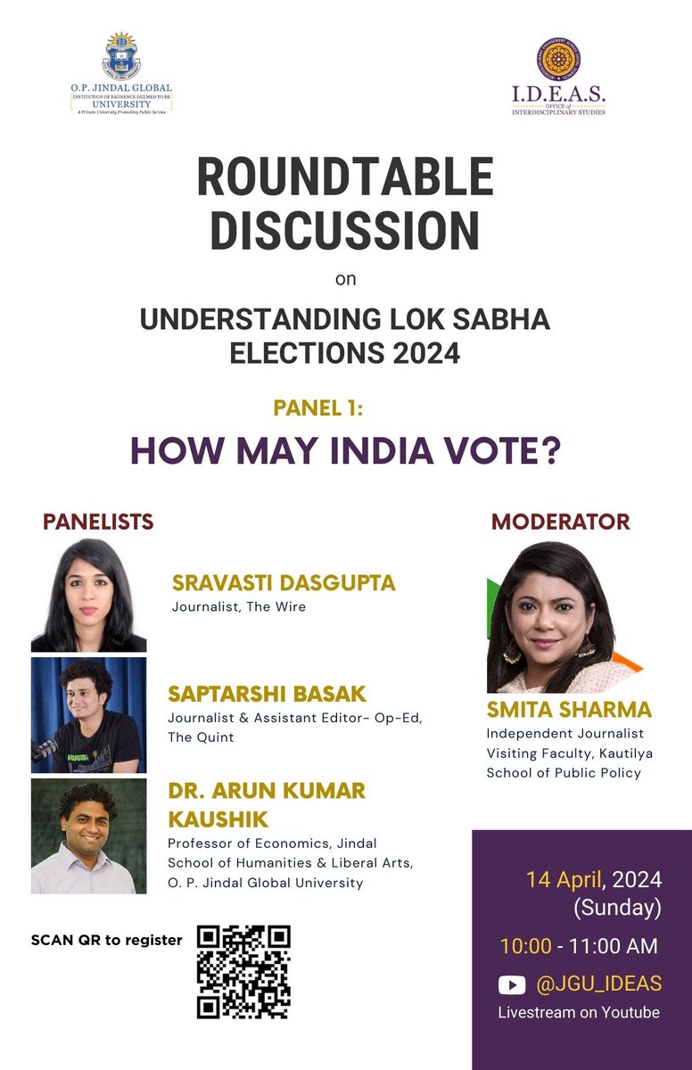 Happening Today (10am IST) Youtube Streaming Link: youtube.com/live/Jy30TuLlg… @SravastiDasgup2, @wannabhistorian, Arun Kaushik, Smita Sharma… @JindalGlobalUNI @jguideas