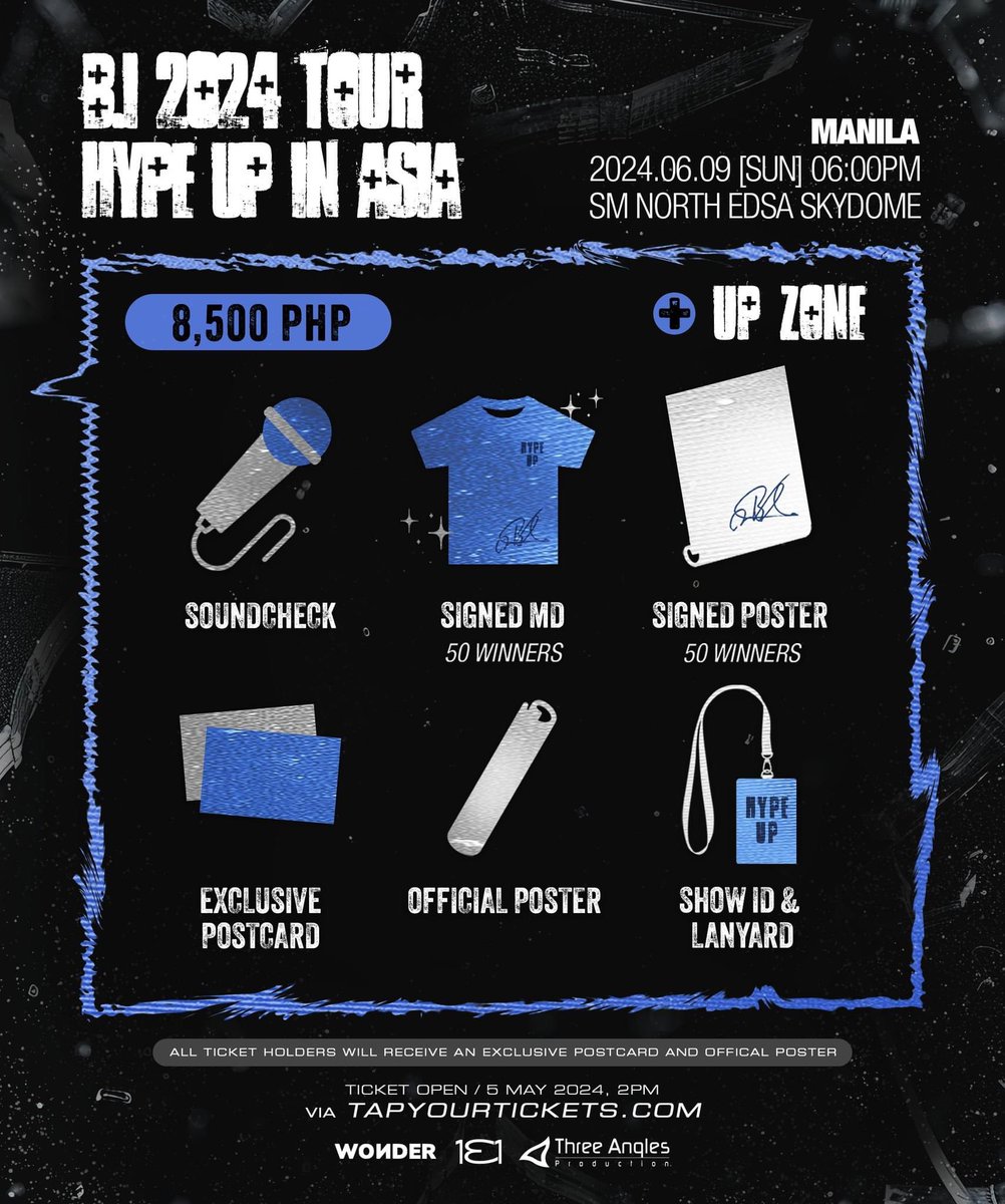 Seat plan and ticket prices for B.I 2024 TOUR “HYPE UP” in MANILA on June 9, 2024, at the SM North EDSA Skydome! Tickets on sale on May 5, 2024, 2PM, via tapyourtickets.com #HYPEUPinMNL @Threeanglespro