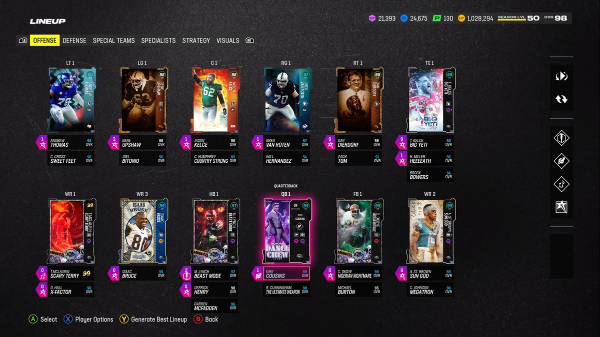 Riskos's tweet photo. #MUT24 Need a full AKA OL, SS, FS, ROLB? MLB x2, LOLB, DT and K @EASPORTS_MUT what's coming tomorrow!? #Madden24 old one 2 weak now https://t.co/MXDKsNIkfX