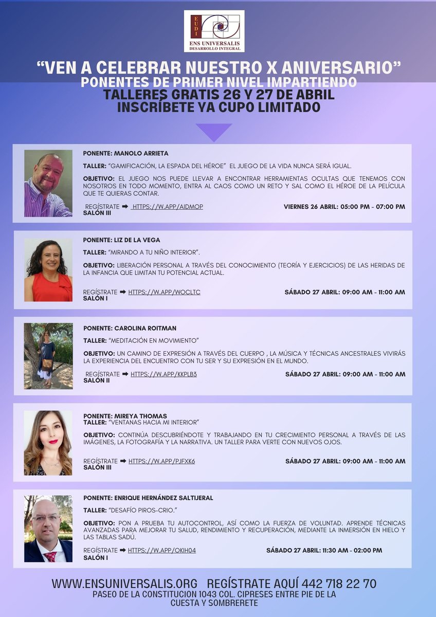 jessicanorieg's tweet photo. Es nuestro X Aniversario y por eso los invito a nuestros talleres de Crecimiento personal COMPLETAMENTE GRATIS el 26 y 27 de abril. ¡¡¡APARTA TU LUGAR YA!!! Tenemos cupo limitado 💯💯💯 Estamos en Querétaro https://t.co/iY9Ecd9eho