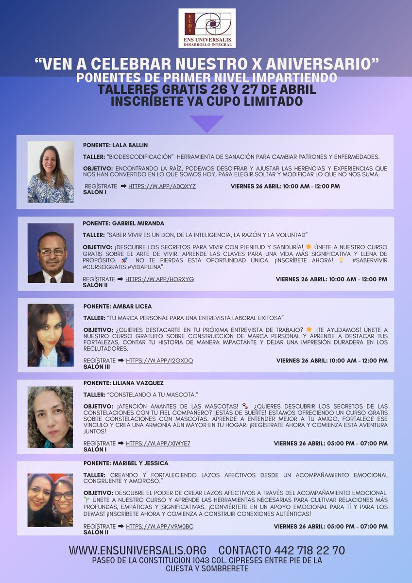 jessicanorieg's tweet photo. Es nuestro X Aniversario y por eso los invito a nuestros talleres de Crecimiento personal COMPLETAMENTE GRATIS el 26 y 27 de abril. ¡¡¡APARTA TU LUGAR YA!!! Tenemos cupo limitado 💯💯💯 Estamos en Querétaro https://t.co/iY9Ecd9eho