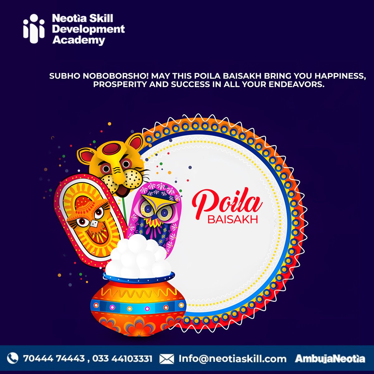 Celebrate Poila Baisakh with new skills at Neotia Skill Development Academy! This Bengali New Year, empower your career journey with our specialized courses. Join us for #NewBeginnings and unlock endless possibilities! #PoilaBaisakh #NSDA2024 #AmbujaNeotia