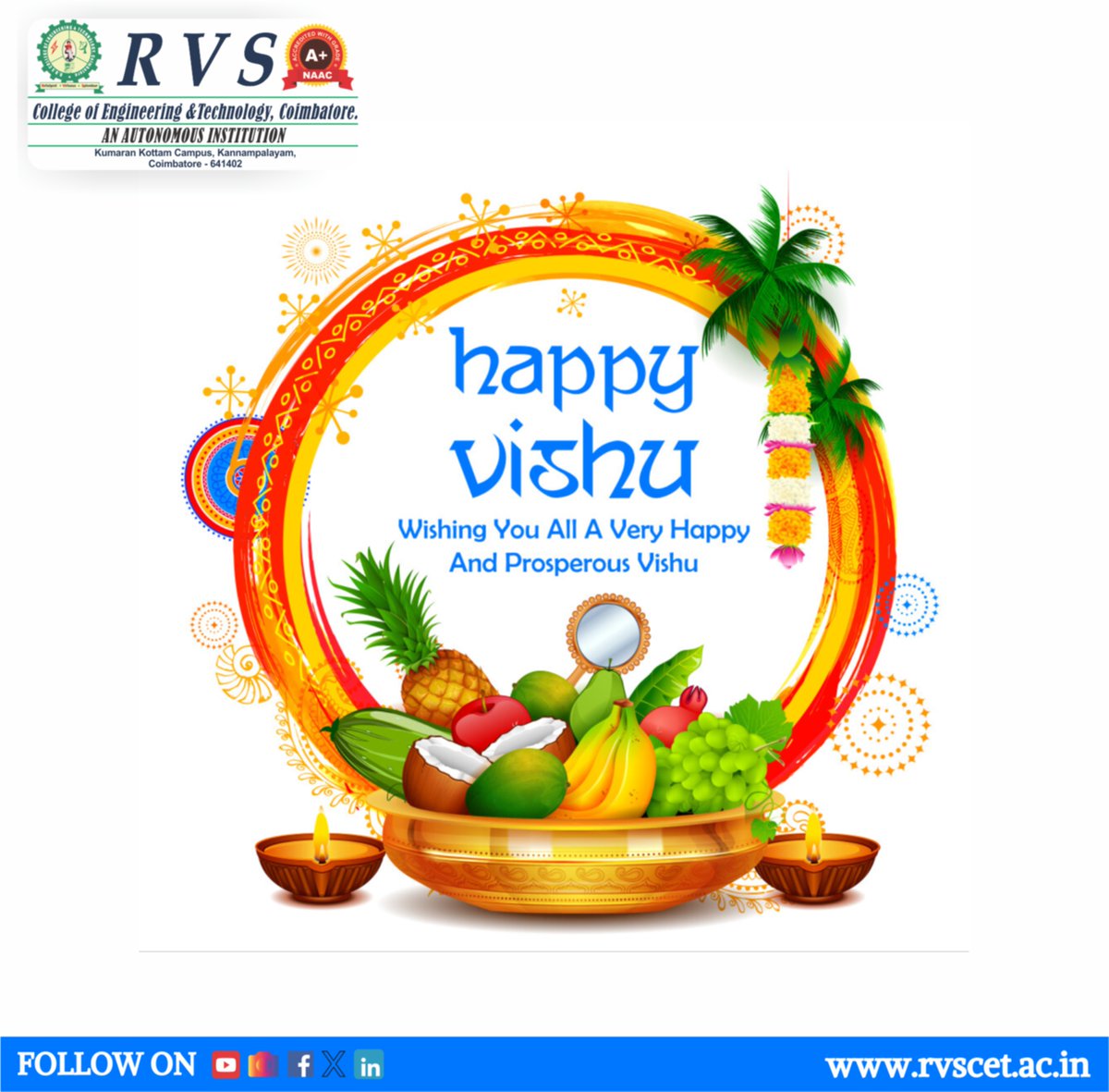 Happy Vishu all

#Happy_vishu #vishu  #Malayali  #Krishnar #festival #staysafe #celebration #stayhealthy #april #tamil #festivals #indianfestival #ramzan #vishu #gudipadwa #tamilculture #RVS #RVSCET #Coimbatore #coimbatore_College #Best_College #Students