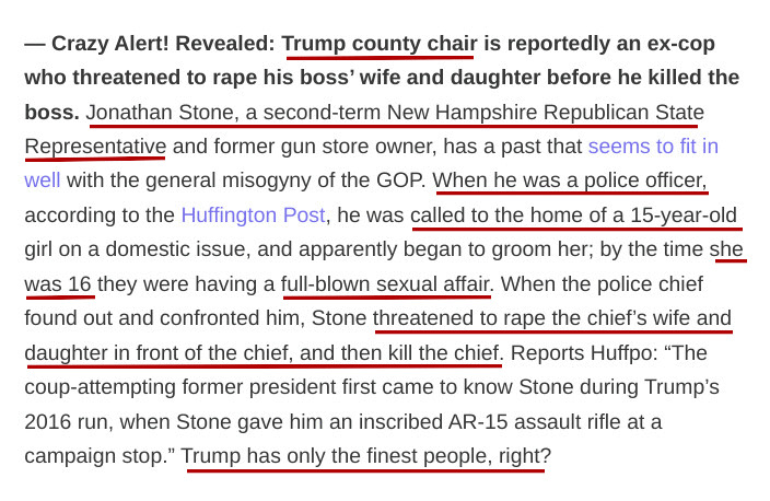 We have become used to hearing these kinds of disgusting things about Donald Trump and his associates, only one of which would permanently disqualify a Democrat from running for office. Here is one more, courtesy of @Thom_Hartmann ...